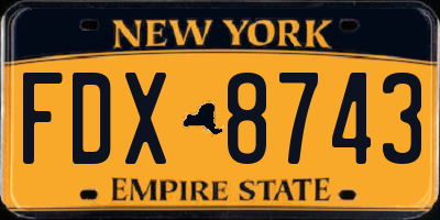 NY license plate FDX8743
