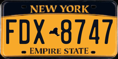 NY license plate FDX8747