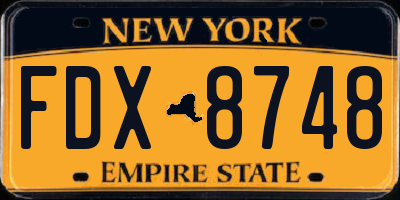 NY license plate FDX8748
