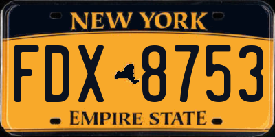 NY license plate FDX8753