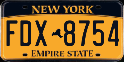 NY license plate FDX8754