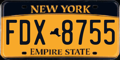 NY license plate FDX8755