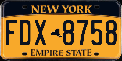 NY license plate FDX8758