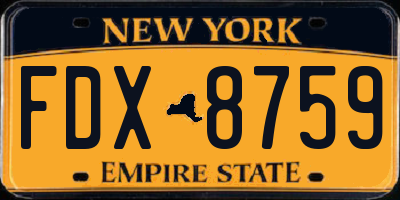 NY license plate FDX8759