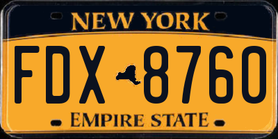 NY license plate FDX8760