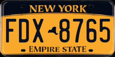 NY license plate FDX8765