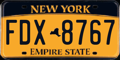 NY license plate FDX8767
