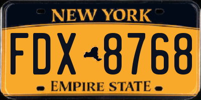 NY license plate FDX8768