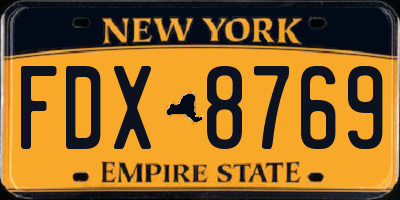 NY license plate FDX8769