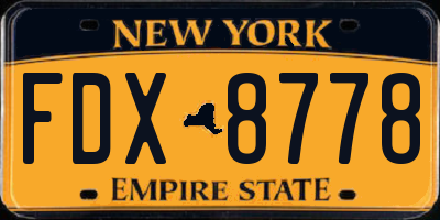 NY license plate FDX8778