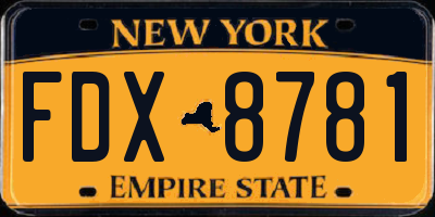 NY license plate FDX8781