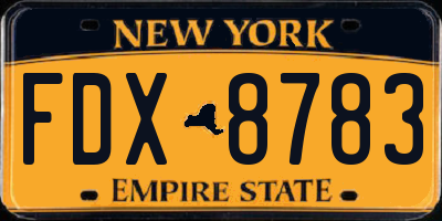 NY license plate FDX8783
