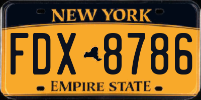 NY license plate FDX8786
