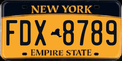 NY license plate FDX8789