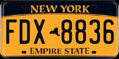 NY license plate FDX8836