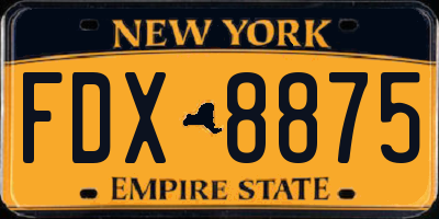 NY license plate FDX8875