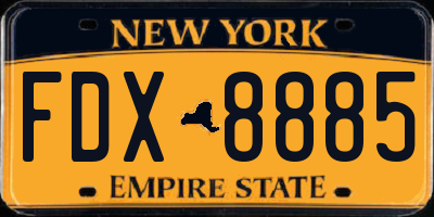 NY license plate FDX8885