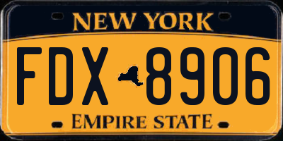 NY license plate FDX8906