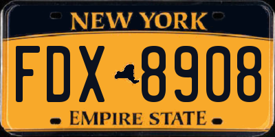 NY license plate FDX8908