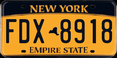 NY license plate FDX8918