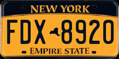 NY license plate FDX8920
