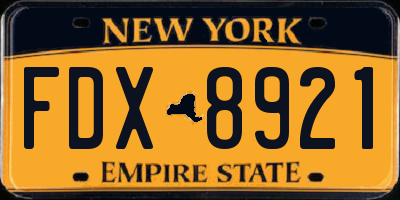 NY license plate FDX8921