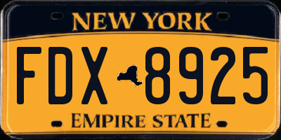 NY license plate FDX8925