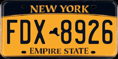 NY license plate FDX8926