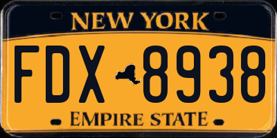 NY license plate FDX8938