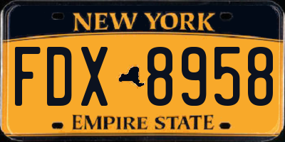 NY license plate FDX8958