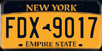NY license plate FDX9017