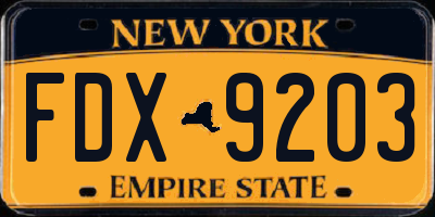 NY license plate FDX9203