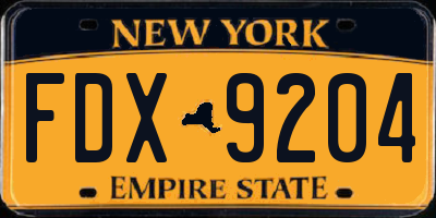 NY license plate FDX9204