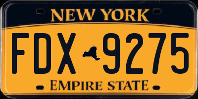 NY license plate FDX9275