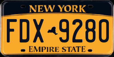 NY license plate FDX9280
