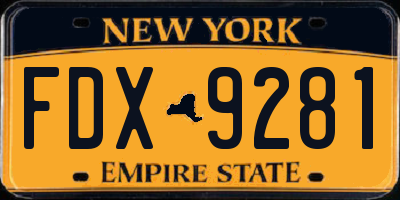 NY license plate FDX9281