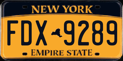 NY license plate FDX9289