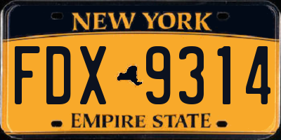 NY license plate FDX9314