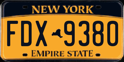 NY license plate FDX9380