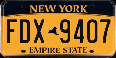 NY license plate FDX9407