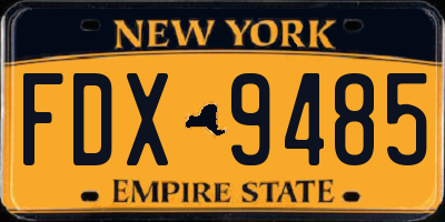 NY license plate FDX9485