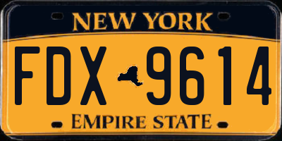 NY license plate FDX9614