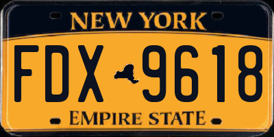 NY license plate FDX9618