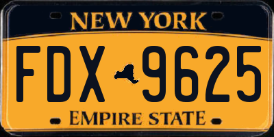 NY license plate FDX9625