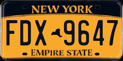 NY license plate FDX9647