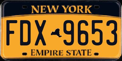 NY license plate FDX9653