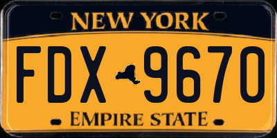 NY license plate FDX9670