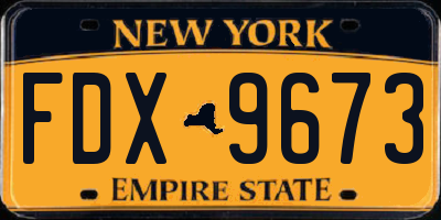 NY license plate FDX9673