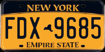 NY license plate FDX9685