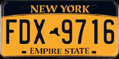 NY license plate FDX9716